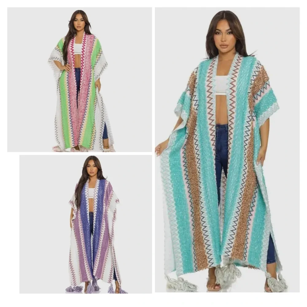 Boho Chic Chevron knit Kimono one size fit most - Picture 2 of 10